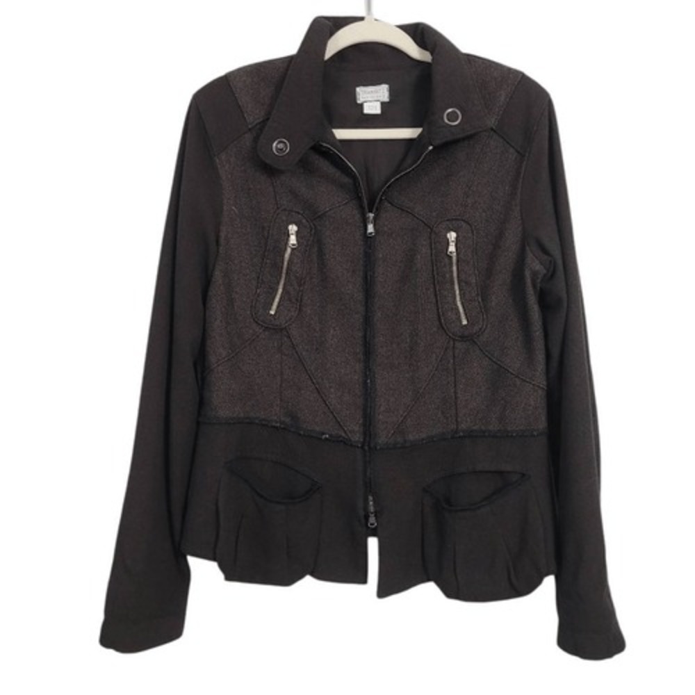 Transit Par Such Wool Blend‎ Full Zip Jacket Sz 4 or L? Black Gray Casual Artsy